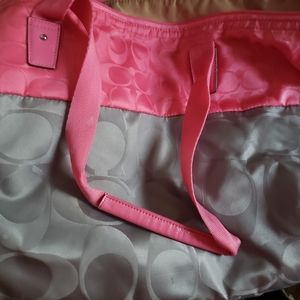 Hot pink and gray oversized coach bag